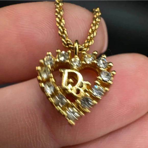 Authentic CD 18K gold plated Christian Dior heart necklace - Picture 6 of 13